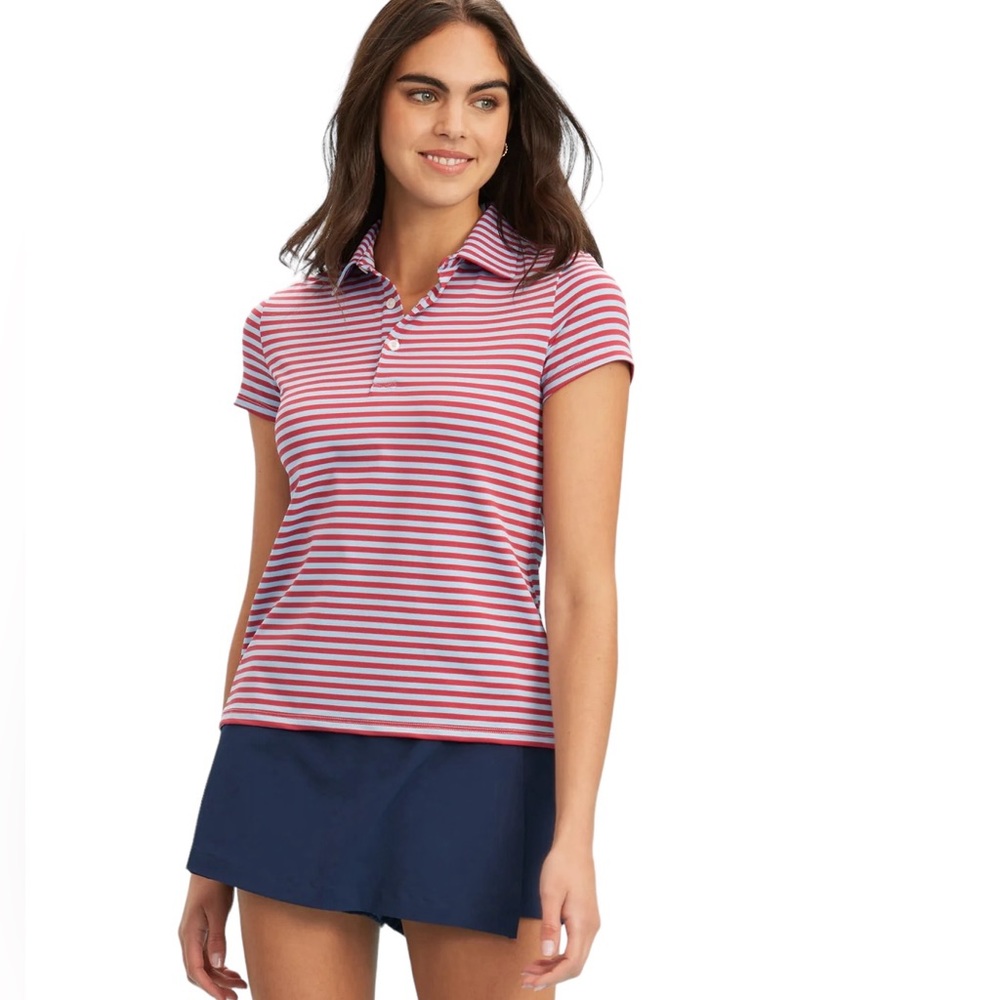 Renwick Stripe Performance Polo, Raspberry, NWT $85, size XS